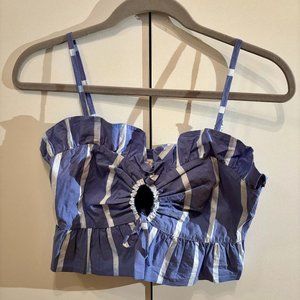 Maje Spaghetti Strap Blue Stripe Crop Top